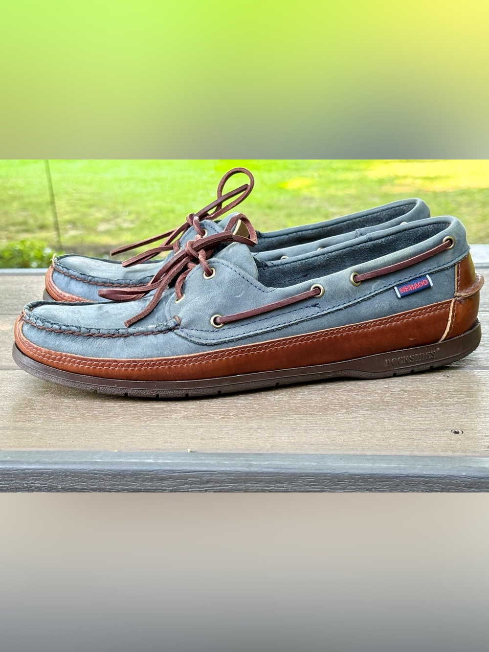 Sebago Docksides Men’s 11 Blue Brown Leather Boat Shoes Worn Once